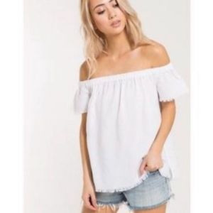 Anthropologie Cloth & Stone White Off  Shoulder Cap Sleeve Blouse Medium